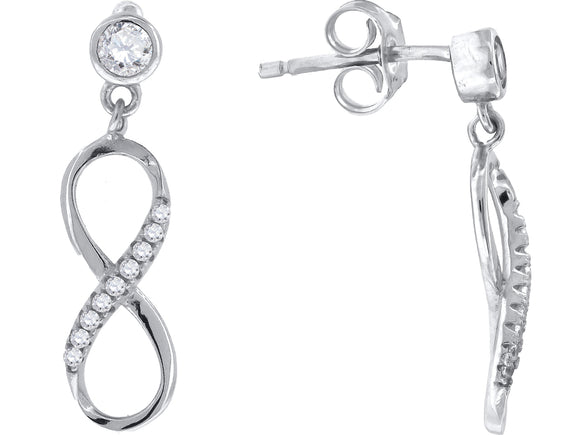 925 Sterling Silver Womens Cubic Zirconia Infinity Dangle Earrings