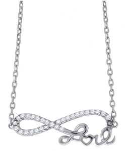 925 Sterling Silver Women Cubic Zirconia Rolo Link Infinity Necklace