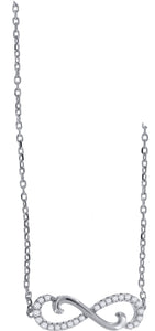 925 Sterling Silver Women Cubic Zirconia Rolo Link Infinity Necklace