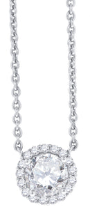 925 Sterling Silver Women Cubic Zirconia Rolo Link Halo Necklace