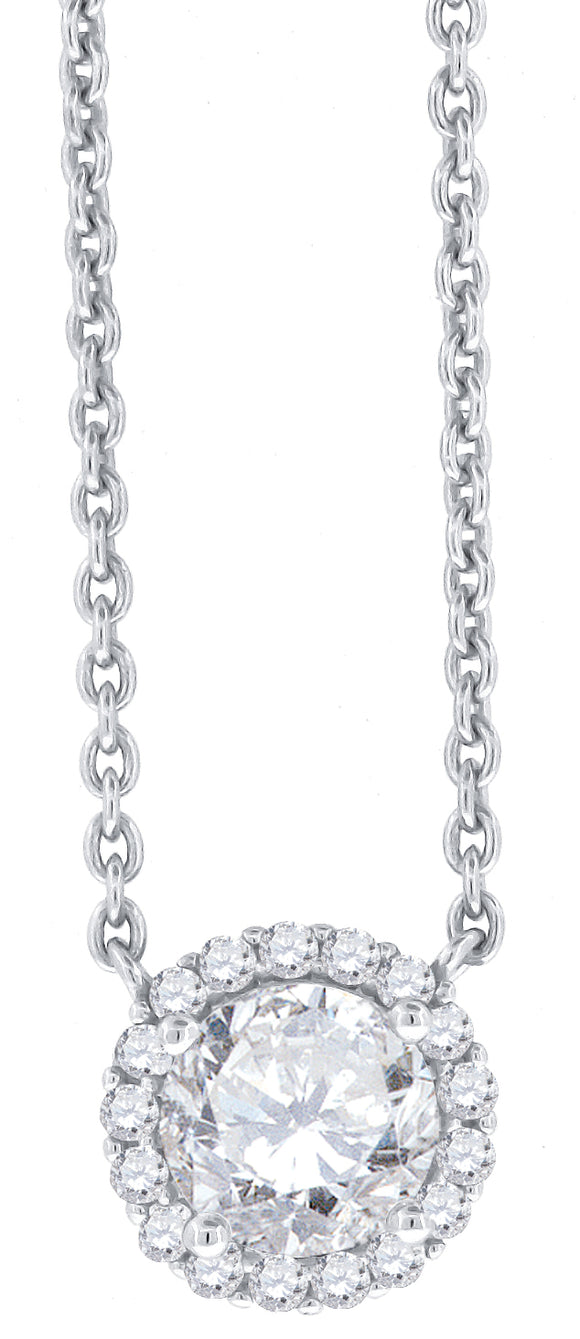 925 Sterling Silver Women Cubic Zirconia Rolo Link Halo Necklace