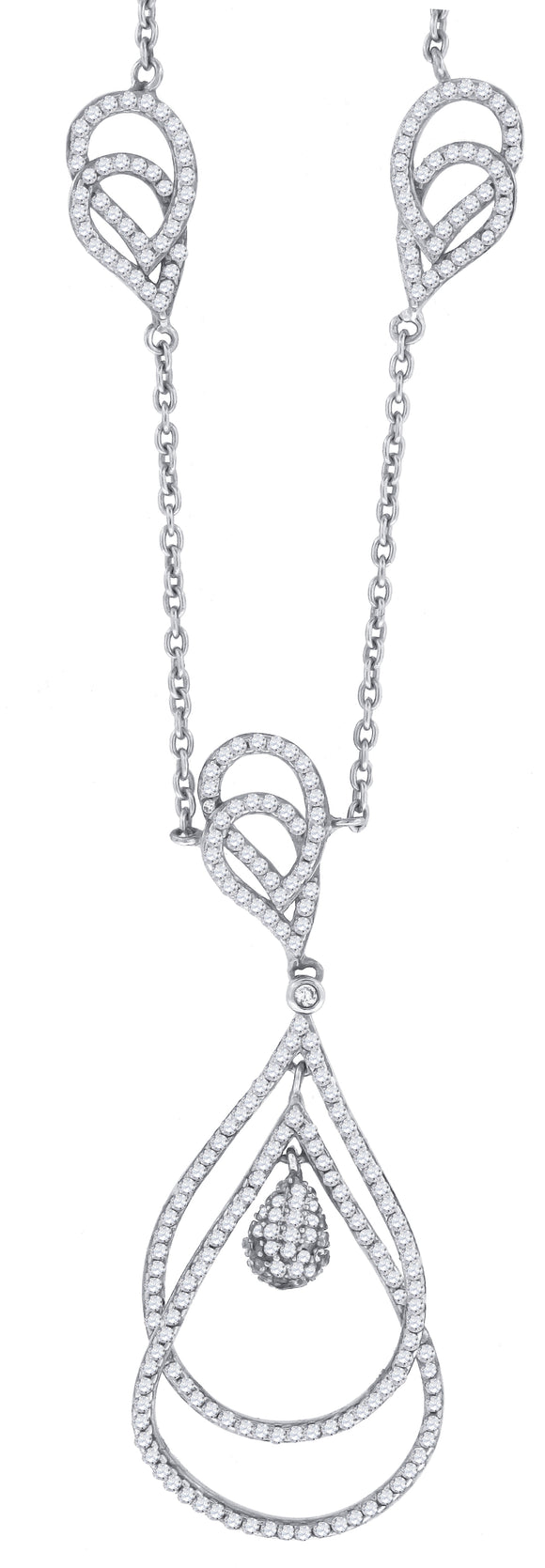 925 Sterling Silver Women Cubic Zirconia Rolo Link Tear Drop Necklace