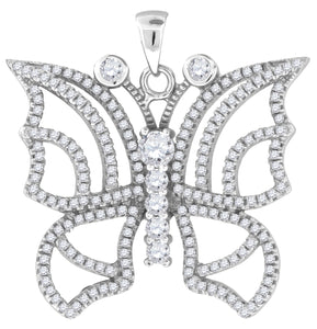 925 Sterling Silver Womens Cubic Zirconia Butterfly Charm Pendant