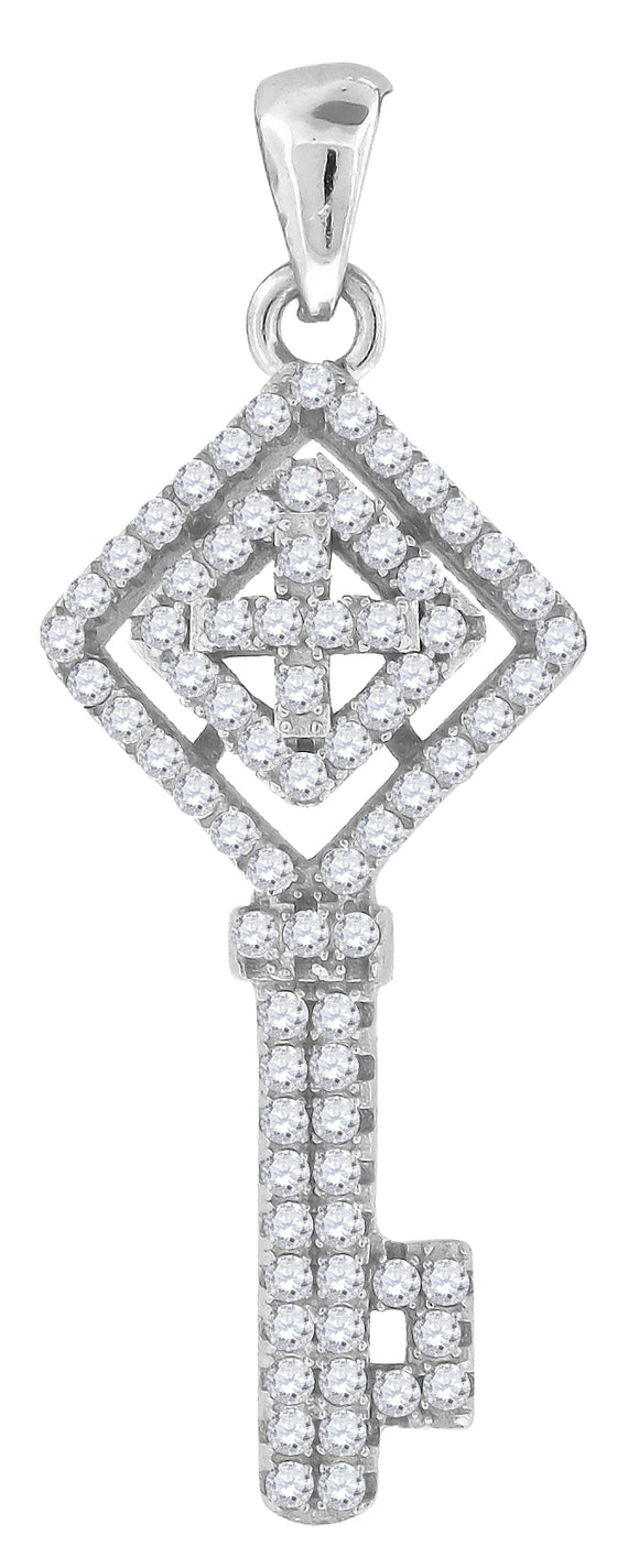925 Sterling Silver Womens CZ Key Charm Pendant