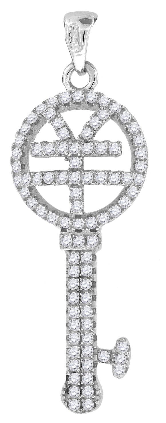 925 Sterling Silver Womens CZ Key Charm Pendant