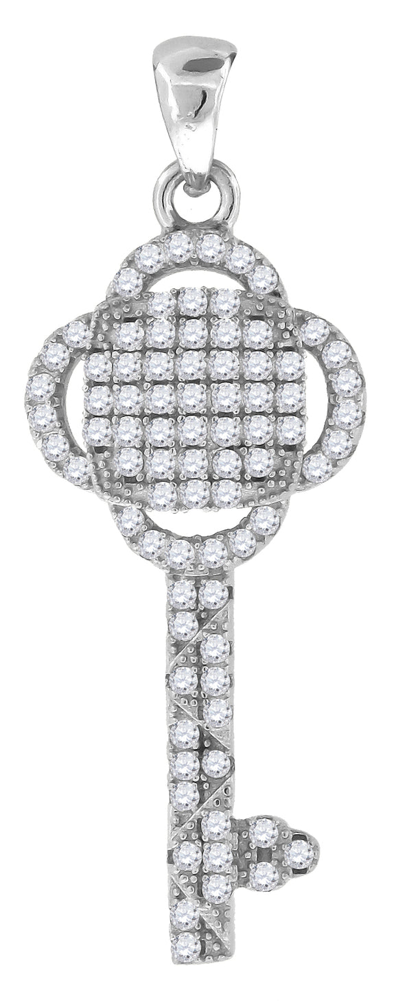 925 Sterling Silver Womens CZ Key Charm Pendant