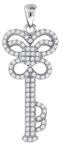 925 Sterling Silver Womens CZ Butterfly Key Charm Pendant