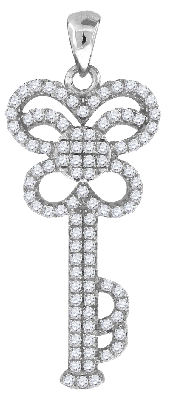 925 Sterling Silver Womens CZ Butterfly Key Charm Pendant