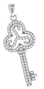 925 Sterling Silver Womens CZ Key Charm Pendant