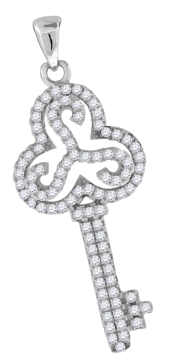 925 Sterling Silver Womens CZ Key Charm Pendant