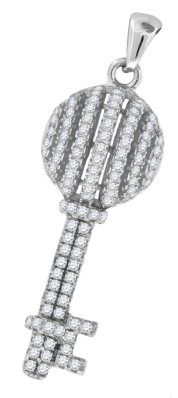 925 Sterling Silver Womens CZ Key Charm Pendant