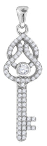 925 Sterling Silver Womens CZ Key Charm Pendant
