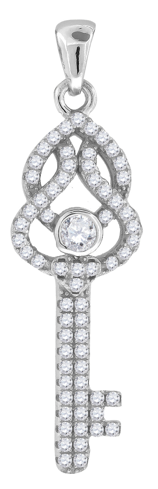 925 Sterling Silver Womens CZ Key Charm Pendant