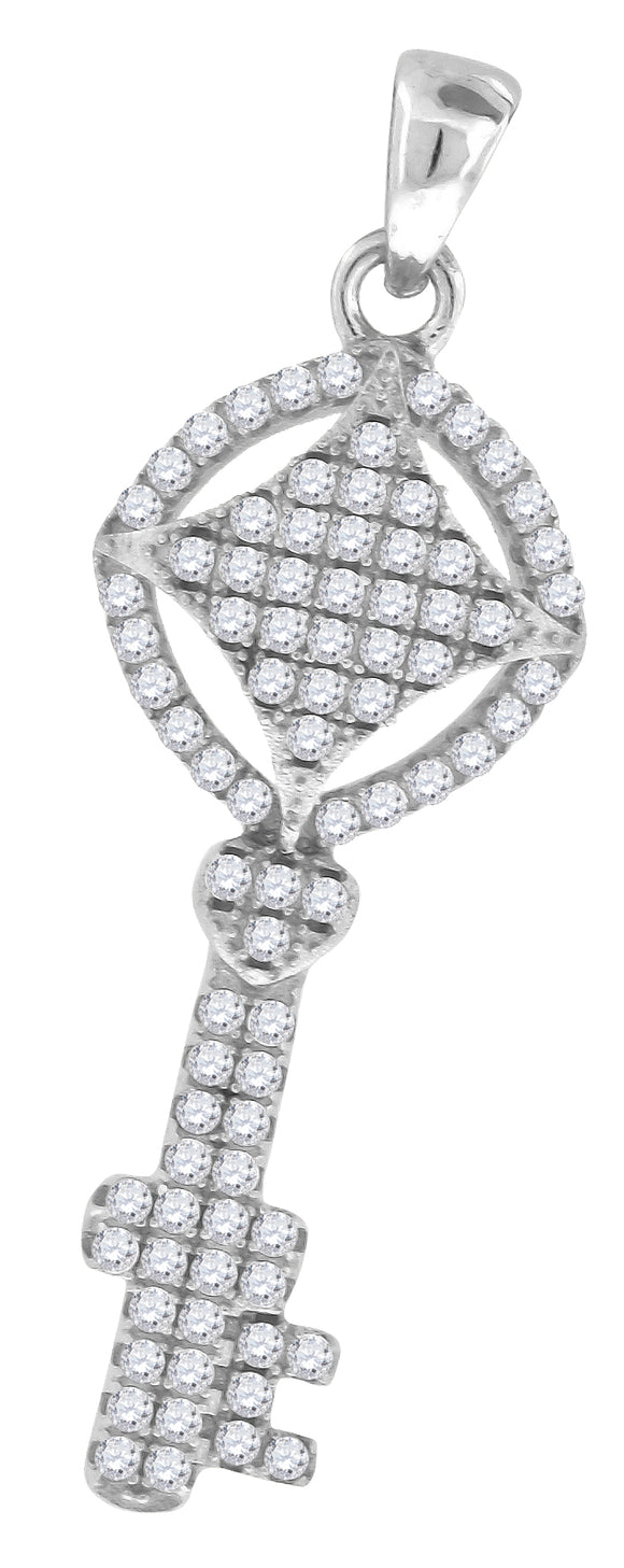 925 Sterling Silver Womens CZ Key Charm Pendant