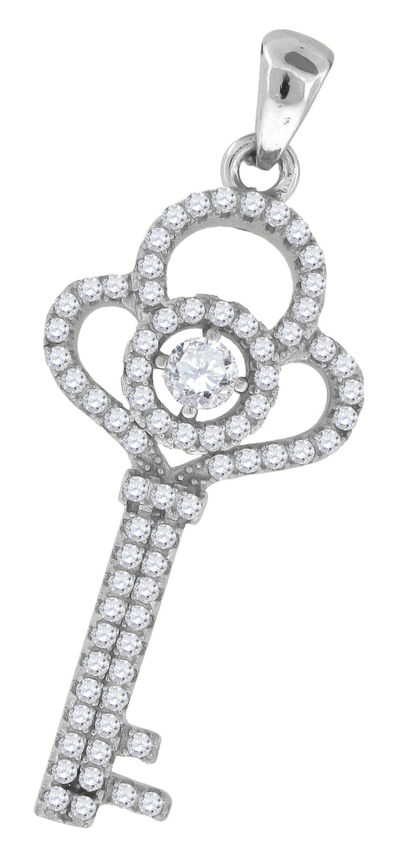 925 Sterling Silver Womens CZ Key Charm Pendant