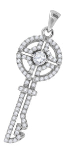 925 Sterling Silver Womens CZ Key Charm Pendant