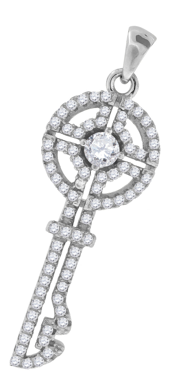 925 Sterling Silver Womens CZ Key Charm Pendant