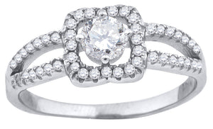 925 Sterling Silver Womens Cubic-Zirconia Floral Engagement Ring Size 6