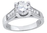 925 Sterling Silver Womens Cubic Zirconia Milgrain Engagement Ring Size 9