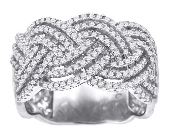 925 Sterling Silver Womens Cubic Zirconia Fashion Braided Wedding Band Ring Size 6