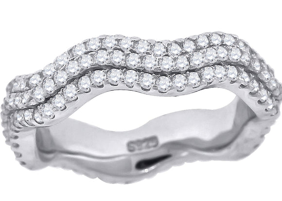 925 Sterling Silver Womens Cubic Zirconia Fashion Twisted Wedding Band Ring Size 8