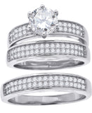925 Sterling Silver His & Hers Cubic Zirconia Trio Ring Set Size 6