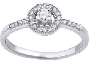 925 Sterling Silver Womens Cubic Zirconia Halo Engagement Ring Size 6