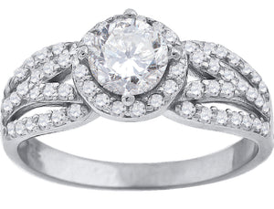 925 Sterling Silver Womens Cubic Zirconia Halo Engagement Ring Size 7
