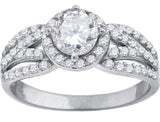 925 Sterling Silver Womens Cubic Zirconia Halo Engagement Ring Size 7