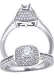 925 Sterling Silver Womens Cubic Zirconia Square Head Engagement Ring Size 9