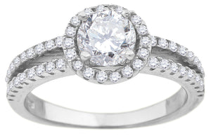 925 Sterling Silver Womens Cubic Zirconia Halo Engagement Ring Size 6