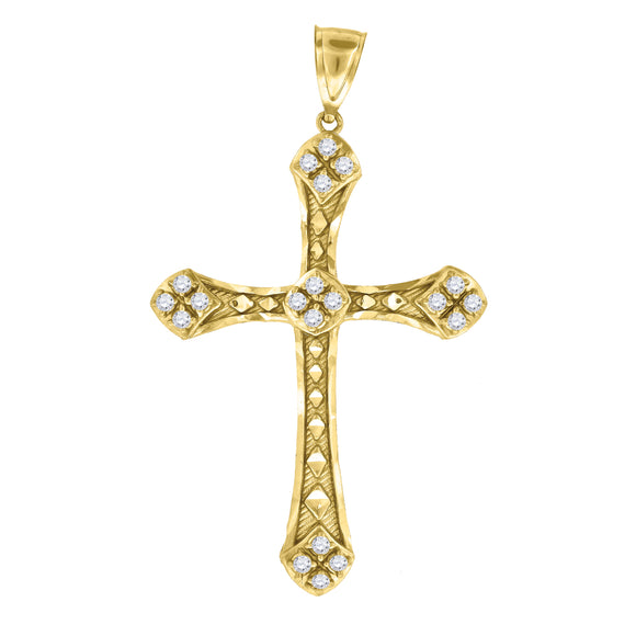10kt Yellow Gold Mens Women Cubic Zirconia Cubic-zirconia Cross Religious Charm Pendant