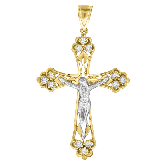 10kt Two-tone Gold Mens Women Cubic Zirconia Cubic-zirconia Crucifix Cross Religious Charm Pendant
