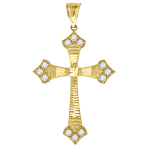 10kt Yellow Gold Diamond-cut Cubic-zirconia Unisex Cross Ht:62.9mm x W:36.7mm Religious Charm Pendant
