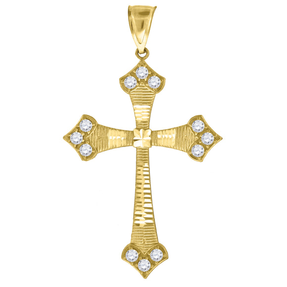 10kt Yellow Gold Diamond-cut Cubic-zirconia Unisex Cross Ht:62.9mm x W:36.7mm Religious Charm Pendant