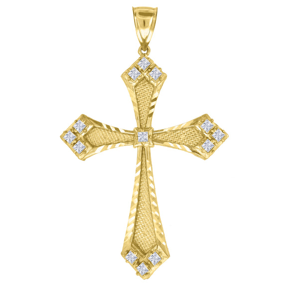 10kt Yellow Gold Mens Women Cubic Zirconia Cubic-zirconia Passion Cross Religious Charm Pendant