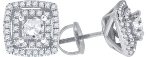 925 Sterling Silver Womens Cubic Zirconia Halo Square Stud Earrings
