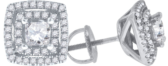 925 Sterling Silver Womens Cubic Zirconia Halo Square Stud Earrings
