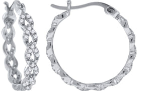 925 Sterling Silver Womens Cubic Zirconia Leaf Motif Huggie Hoop Earrings