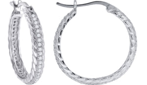 925 Sterling Silver Womens Cubic Zirconia Twisted Huggie Hoop Earrings