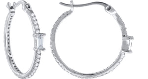 925 Sterling Silver Womens Cubic Zirconia Twisted Huggie Hoop Earrings