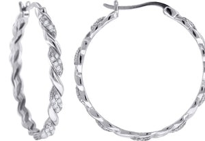 925 Sterling Silver Womens Cubic Zirconia Twisted Huggie Hoop Earrings
