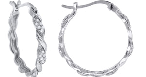 925 Sterling Silver Womens Cubic Zirconia Twisted Huggie Hoop Earrings
