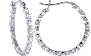 925 Sterling Silver Womens Cubic Zirconia Single Row Huggie Hoop Earrings