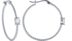 925 Sterling Silver Womens Cubic Zirconia Twisted Huggie Hoop Earrings