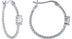 925 Sterling Silver Womens Cubic Zirconia Twisted Huggie Hoop Earrings