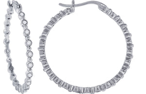 925 Sterling Silver Womens Cubic Zirconia Single Row Huggie Hoop Earrings