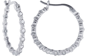 925 Sterling Silver Womens Cubic Zirconia Single Row Huggie Hoop Earrings