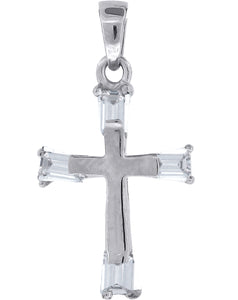 925 Sterling Silver Unisex CZ Baguette Cross Religious Charm Pendant