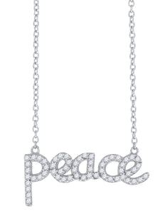 925 Sterling Silver Women Cubic Zirconia Rolo Link Peace Necklace